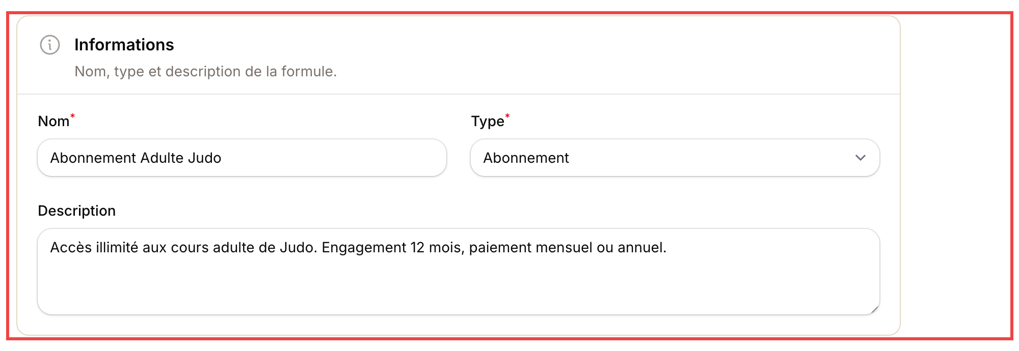Informations générales du plan